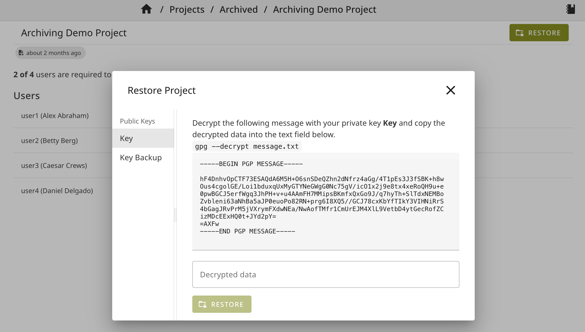 Restore archived project