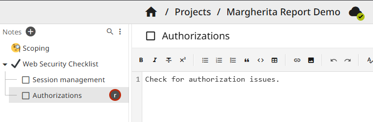 A new note was added to the project notes